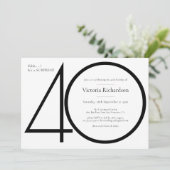 Chic Schwarz-weiße Minimalistische Überraschung 40 Einladung (Stehend Vorderseite)