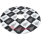 Chic Schwarz-weiße Weihnachtsbäume Gestaltungsmust Polyester Weihnachtsbaumdecke (Schrägansicht)
