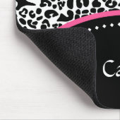 Chic-Schwarz-weißer Leopard-Druck-Rosa-Akzent-Name Mousepad (Ecke)