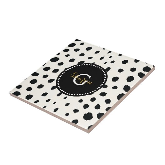 Chic Schwarz-weißes Cheetahdruck-Mustermonogramm Fliese (Seite)