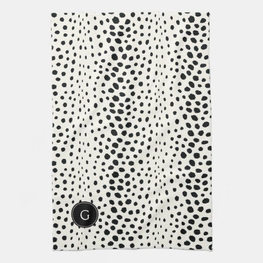 Chic Schwarz-weißes Cheetahdruck-Mustermonogramm Geschirrtuch (Vertikal)