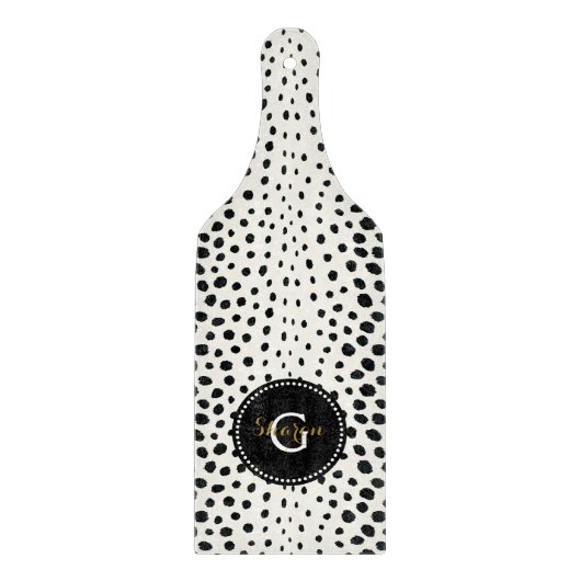 Chic Schwarz-weißes Cheetahdruck-Mustermonogramm Schneidebrett (Vorderseite)