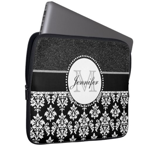 Chic-schwarzer Glitzer-weißer Laptopschutzhülle (Vorne Rechts)