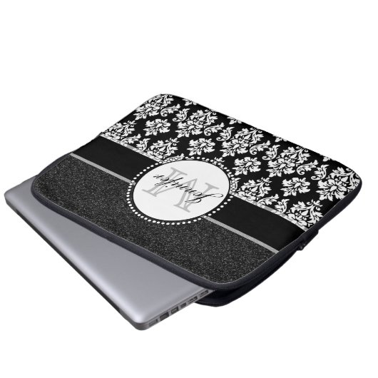 Chic-schwarzer Glitzer-weißer Laptopschutzhülle (Vorne Knopf)