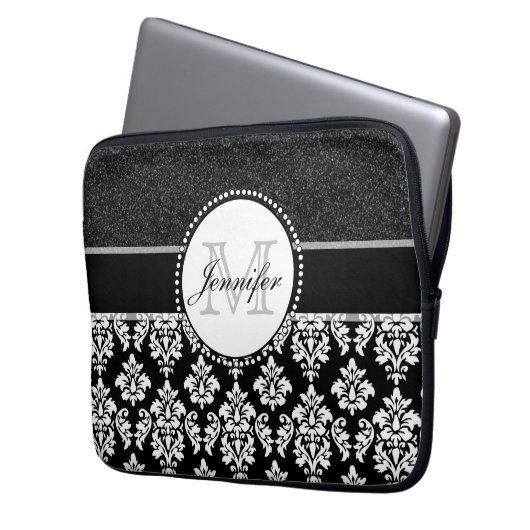 Chic-schwarzer Glitzer-weißer Laptopschutzhülle (Vorderseite Links)