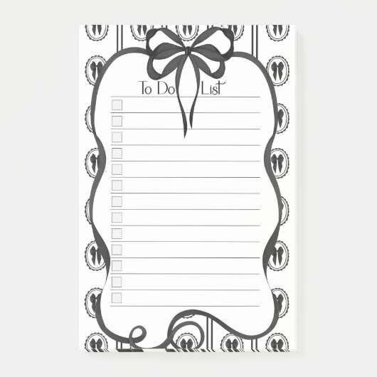 Chic schwarzes Aufgaben-Notizbuch mit Bogenmuster Post-it Klebezettel (Vorderseite)