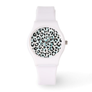 Chic Schwarzweiß-Cheetah-Print-Monogramm Armbanduhr