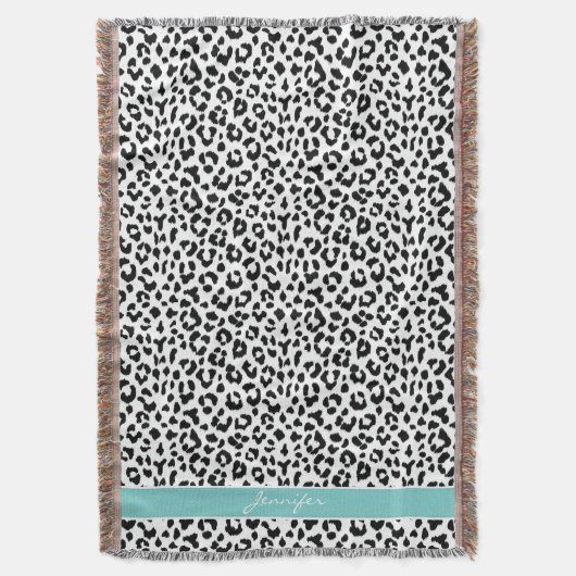 Chic Schwarzweiß-Cheetah-Print-Monogramm Decke (Vorderseite Vertikal)