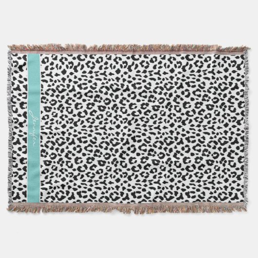 Chic Schwarzweiß-Cheetah-Print-Monogramm Decke (Vorderseite)