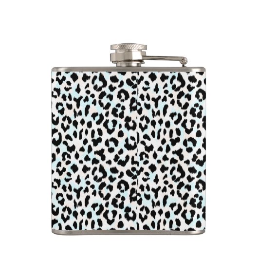 Chic Schwarzweiß-Cheetah-Print-Monogramm Flachmann (Rückseite)