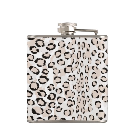 Chic Schwarzweiß-Cheetah-Print-Monogramm Flachmann (Rückseite)