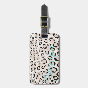 Chic Schwarzweiß-Cheetah-Print-Monogramm Gepäckanhänger