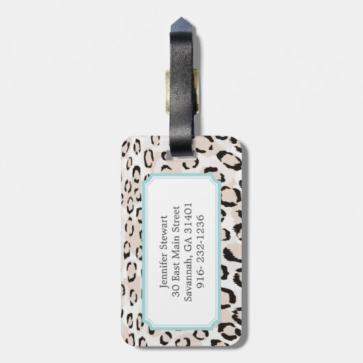 Chic Schwarzweiß-Cheetah-Print-Monogramm Gepäckanhänger (Rückseite vertikal)