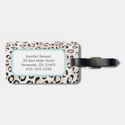 Chic Schwarzweiß-Cheetah-Print-Monogramm Gepäckanhänger (Rückseite horizontal)