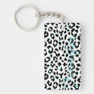 Chic Schwarzweiß-Cheetah-Print-Monogramm Schlüsselanhänger