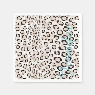 Chic Schwarzweiß-Cheetah-Print-Monogramm Serviette