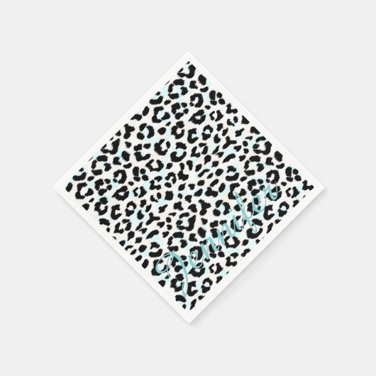 Chic Schwarzweiß-Cheetah-Print-Monogramm Serviette (Ecke)