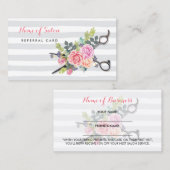 Chic Scissors Stripes and Rose Freundschaftswerbun Empfehlungskarte (Vorne/Hinten)