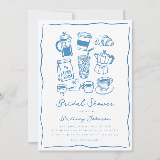 Chic Scribble Coffee Brautparty Einladung (Vorderseite)