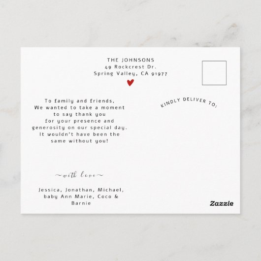 Chic Script 12 Foto Collage Baby Shower Vielen Dan Postkarte (Rückseite)