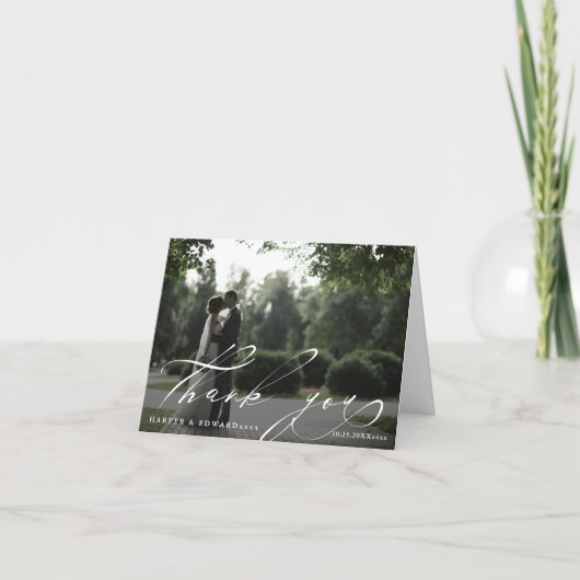 Chic Script 2 Foto Hochzeit Danke, dass Sie geklap Karte (Vorderseite)