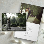 Chic Script 2 Foto Hochzeit Danke, dass Sie geklap Karte<br><div class="desc">Chic und moderne Hochzeitskart Foto gefaltet Dankeschön-Karte mit einem zusätzlichen Foto und Sondertext innen. Sie können diese Karte für Hochzeiten,  Brautparty,  Verlobungen,  Jubiläen oder besondere Veranstaltungen verwenden. Klicken Sie auf die SCHALTFLÄCHE BLAUE DESIGN TOOL,  um eine erweiterte Anpassung dieses Designs zu erhalten.</div>