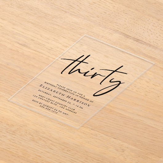 Chic Script 30. Geburtstag Party Acryleinladungen (Ablage )