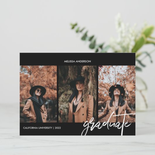 Chic Script 3 Foto Abschluss Ankündigung (Stehend Vorderseite)