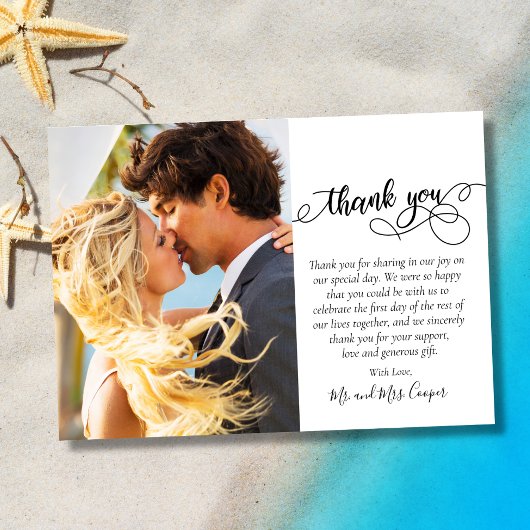 Chic Script 3 Foto Collage Wedding Danke Karte
