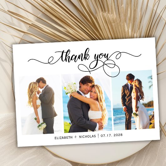 Chic Script 3 Foto Collage Wedding Danke Karte