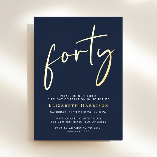 Chic Script 40. Geburtstag Party Folieneinladung