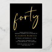 Chic Script 40. Geburtstag Party Folieneinladung (Vorderseite)