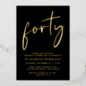 Chic Script 40. Geburtstag Party Folieneinladung (Vorderseite)