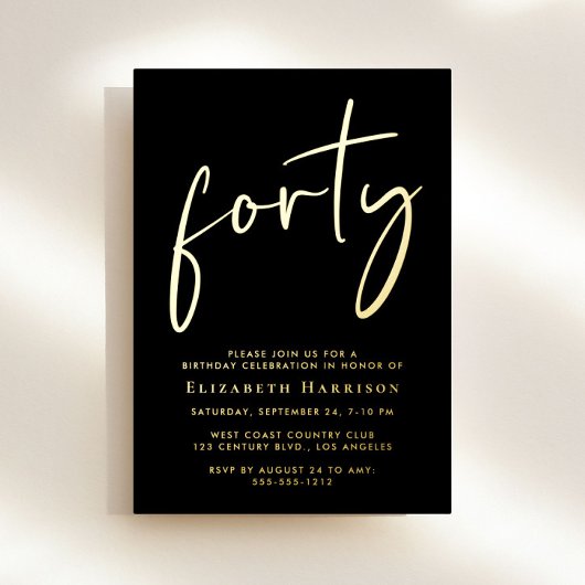 Chic Script 40. Geburtstagsfeier Folieneinladung