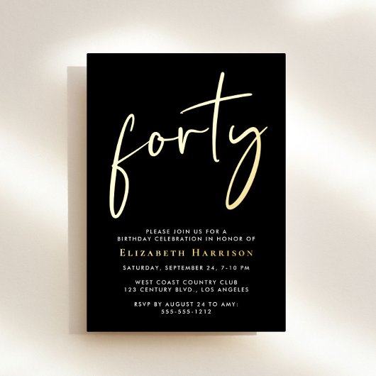 Chic Script 40. Geburtstagsfeier Folieneinladung
