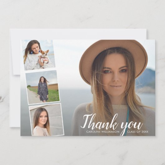 Chic Script 4 Foto Collage Abschluss Vielen Dank Einladung (Vorderseite)
