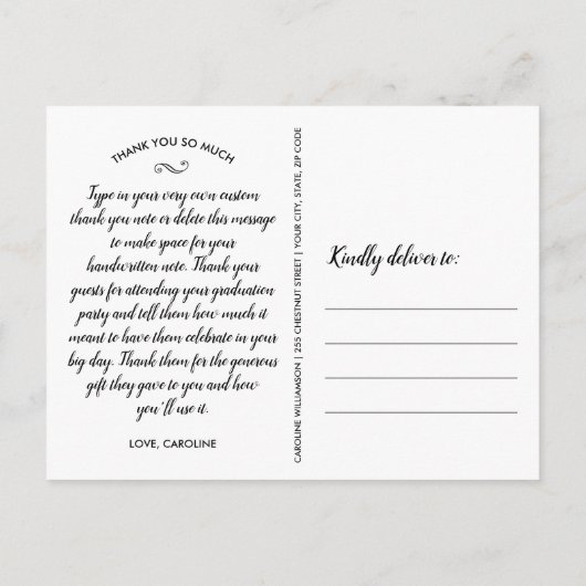 Chic Script 4 Foto Collage Abschluss Vielen Dank Postkarte (Rückseite)