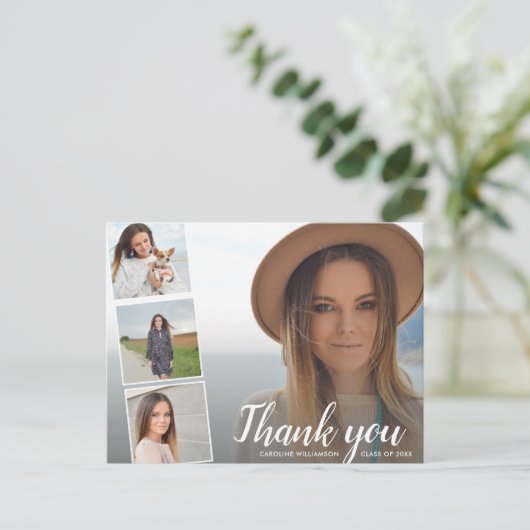 Chic Script 4 Foto Collage Abschluss Vielen Dank Postkarte (Stehend Vorderseite)