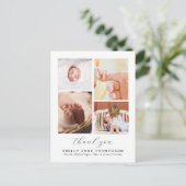 Chic Script 4 Foto Collage Baby Dusche Vielen Dank Postkarte (Stehend Vorderseite)