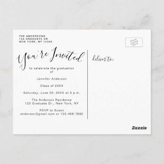 Chic Script 4 Foto Collage Graduation Party Postkarte (Rückseite)