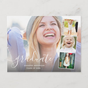 Chic Script 4 Foto Collage Graduation Party Postkarte