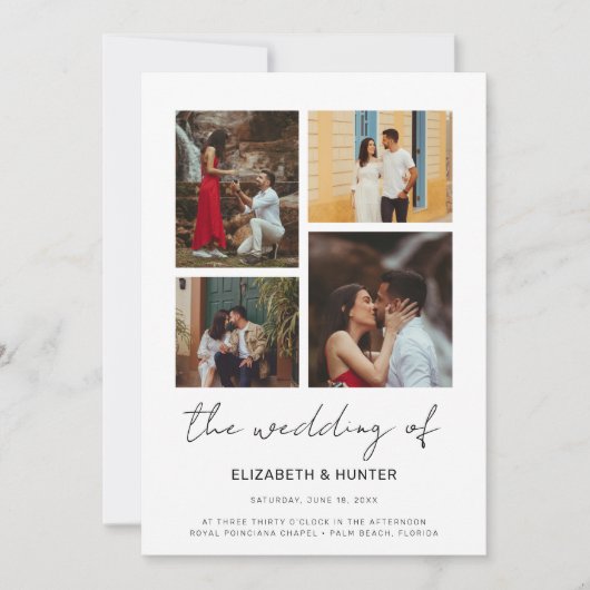 Chic Script 4 Foto Collage QR Code UAWG Wedding Einladung (Vorderseite)