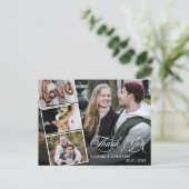 Chic Script 4 Foto Collage Wedding Vielen Dank Postkarte (Stehend Vorderseite)
