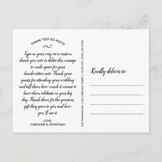 Chic Script 4 Foto Collage Wedding Vielen Dank Postkarte (Rückseite)