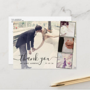 Chic Script 4 Fotos Collage Hochzeit Danke Postkarte