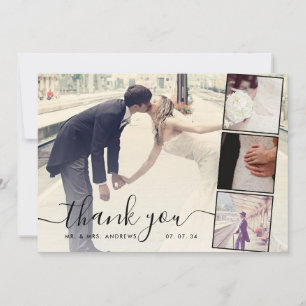Chic Script 4 Fotos Collage Wedding Vielen Dank Dankeskarte