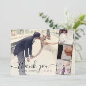Chic Script 4 Fotos Collage Wedding Vielen Dank Dankeskarte (Stehend Vorderseite)