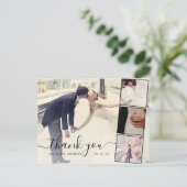 Chic Script 4 Fotos Collage Wedding Vielen Dank Postkarte (Stehend Vorderseite)