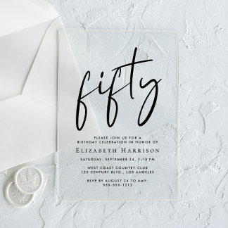 Chic Script 50. Geburtstagsparty Acryleinladungen