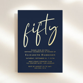 Chic Script 50. Geburtstagsparty Folieneinladung